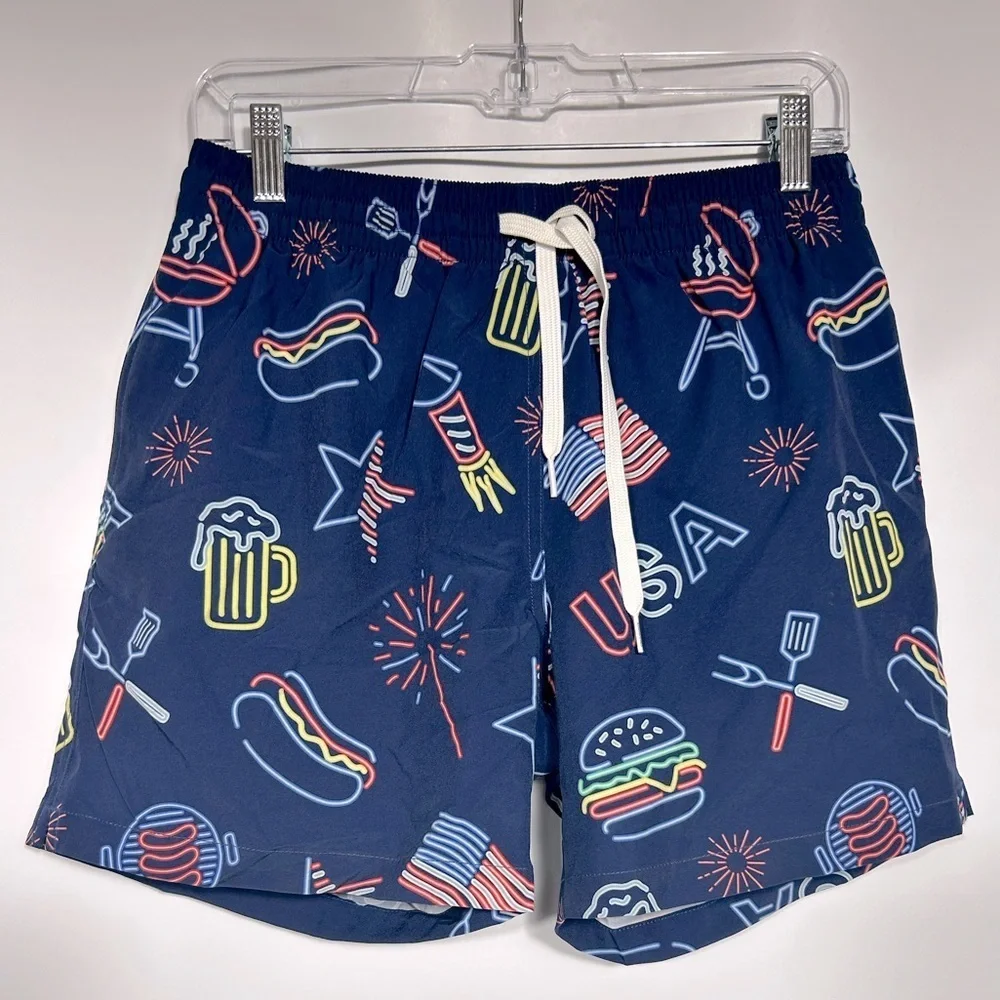 Chubbies The Neon Lights Classic Swim Trunk Size M Navy Graphic